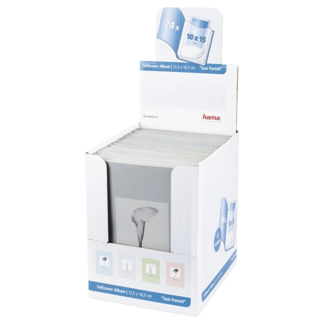 Hama Expositor con 24 Albumes de Fotos - Capacidad para 24 Fotos 10x15cm - Tapa Blanda - Insercion Desde Arriba - 12.5x16.5cm - Colores Surtidos 1