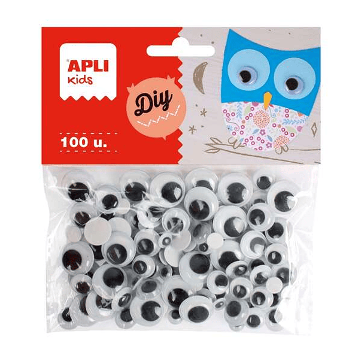 Apli Pack de 100 Ojos Moviles Redondos Adhesivos - Medidas Surtidas Ø 7 mm, Ø 10 mm, Ø 12 mm y Ø 15 mm - Color Negro 1