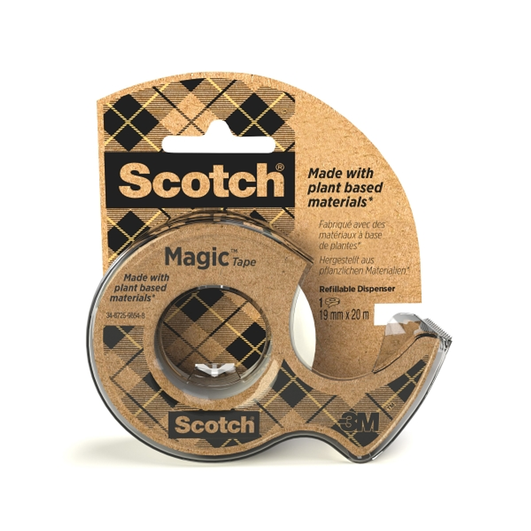 Scotch Magic Cinta Adhesiva - 66% Adhesivo Vegetal - 19mm x 20m - Incluye Dispensador - Color Blanco 1