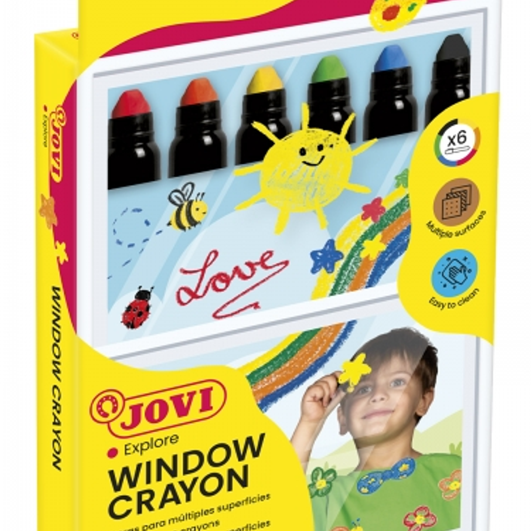 Jovi Glass Estuche de 6 Ceras en Stick - Cera Blanda con Giro Elevador - Base Agua - Faciles de Aplicar - para Superficies No Porosas - No Manchan - G 1