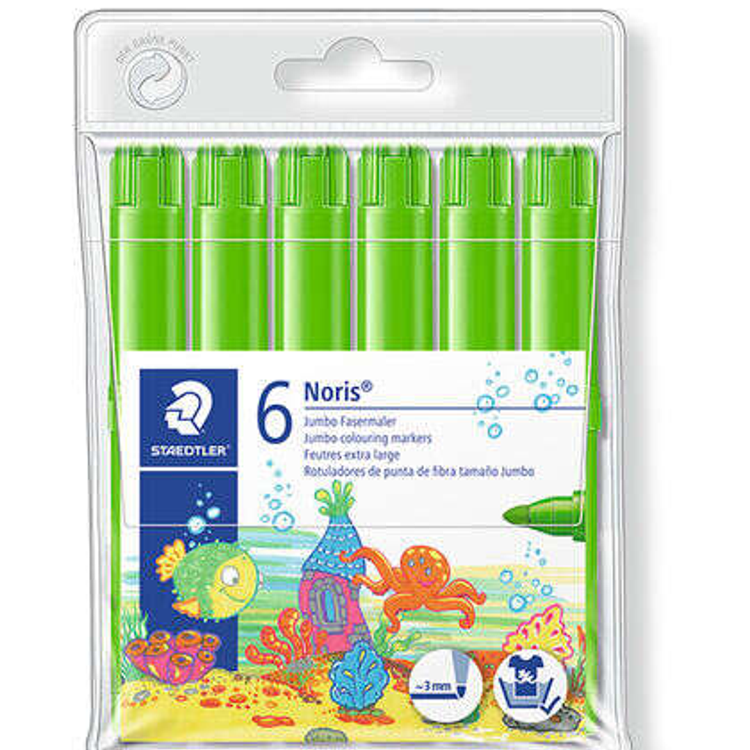 Staedtler Noris Watercolour 340 Pack de 6 Rotuladores de Gran Tamaño - Trazo 3mm Aprox - Lavable Facilmente - Tinta Base de Agua - Color Verde Claro 1