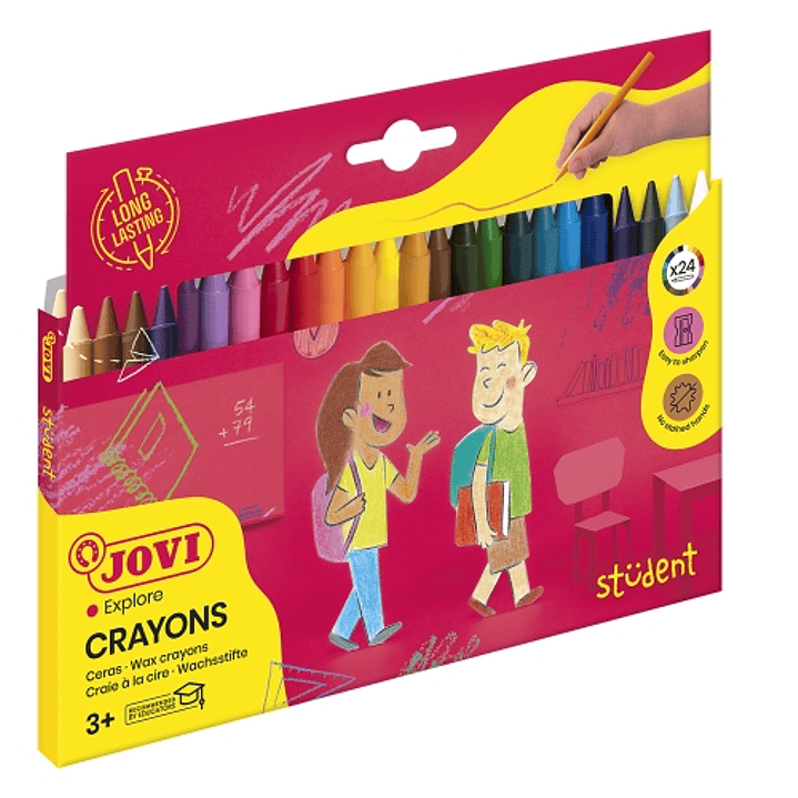Jovi Crayons Student Estuche de 24 Ceras - Resistentes - No Manchan - Agradables de Rayar - Acabado Brillante - Gran Duracion - Mezclables - Color Sur 1