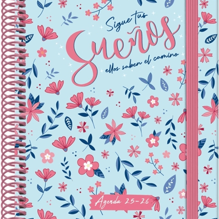 Dohe Blossom Agenda Escolar 25/26 Espiral A5 - Dia Pagina - Papel 70g/m2 - 4 Hojas de Pegatinas - Cubierta de Carton Plastificado - Cierre con Goma El 1