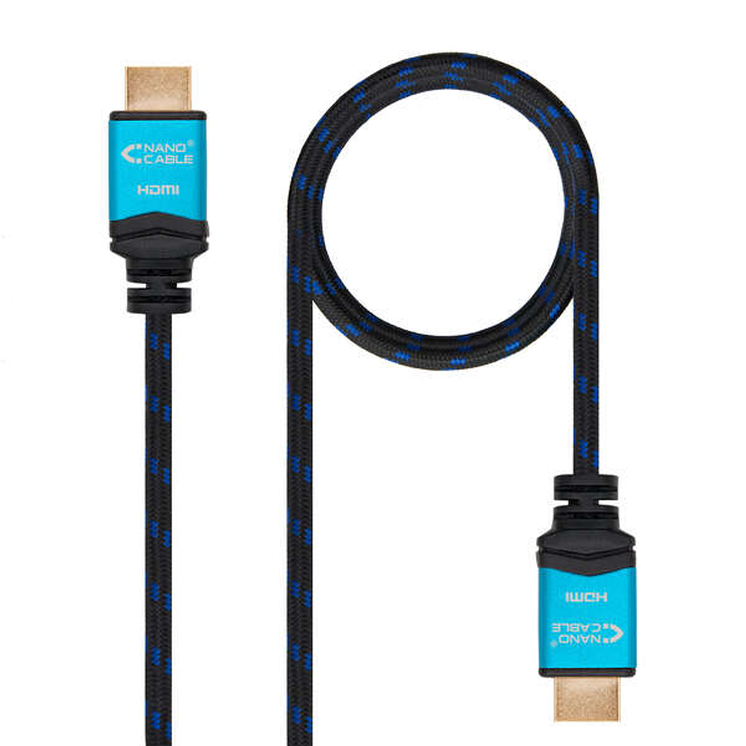 Nanocable Cable HDMI v2.0 Macho a HDMI v2.0 Macho 0.50m - 4K@60Hz 18Gbps - Alta Velocidad - Recubierto Nylon Trenzado - Color Negro/Azul 1