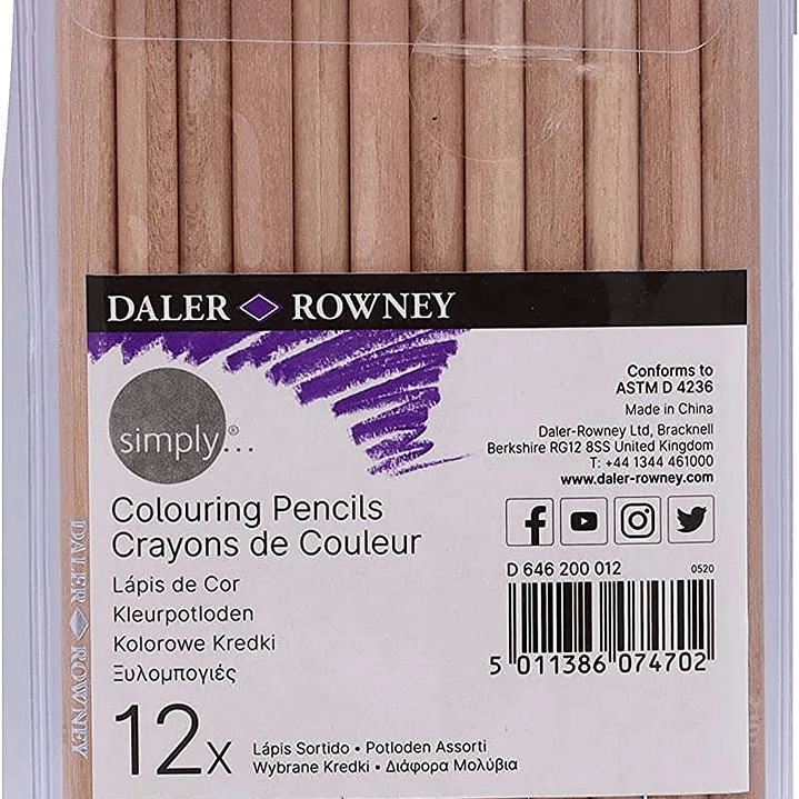 Daler Rowney Simply Pack de 12 Lapices de Colores Redondos - Facil de Afilar - Para Estudiantes y Uso Domestico - Colores Surtidos 1