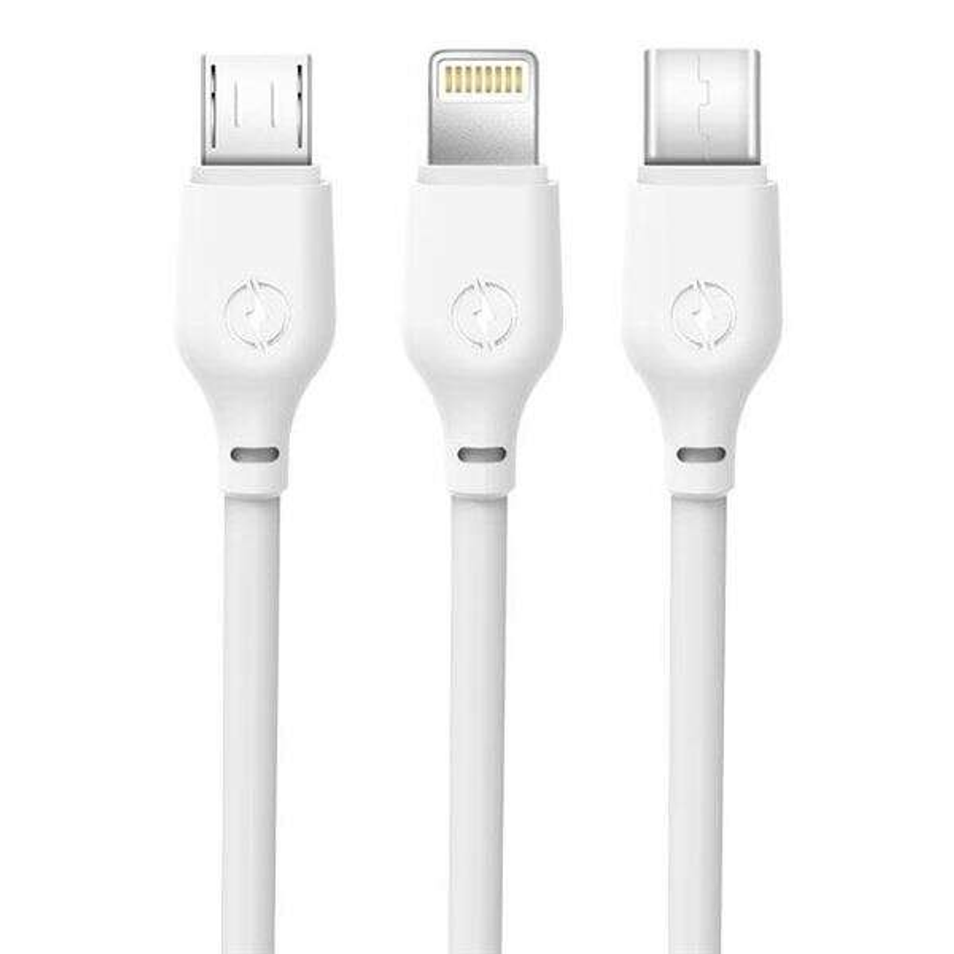 XO Cable de Carga Rapida 3 en 1 - Micro, Tipo C y Lightning a USB - 1m - Color Blanco 1