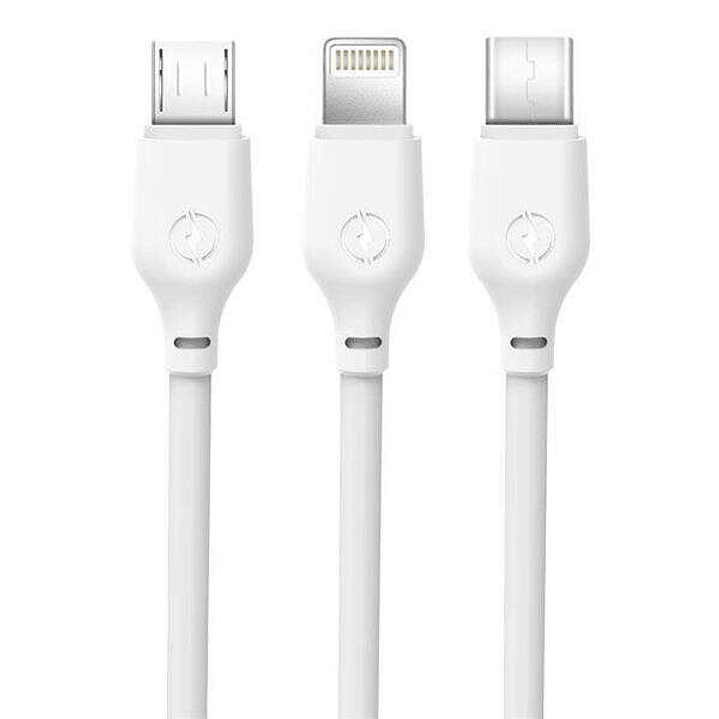 XO Cable de Carga Rapida 3 en 1 - Micro, Tipo C y Lightning a USB - 1m - Color Blanco 1