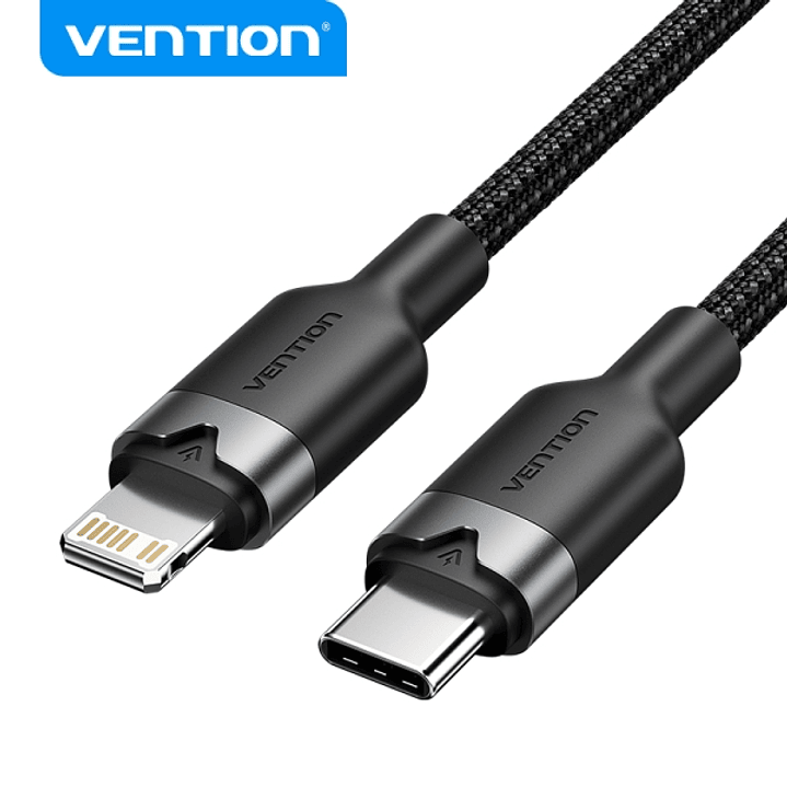 Vention Cable de Carga USB-C/Lightning - Aluminio Trenzado - 480Mbps - 3A - 27W Max - Color Negro 1