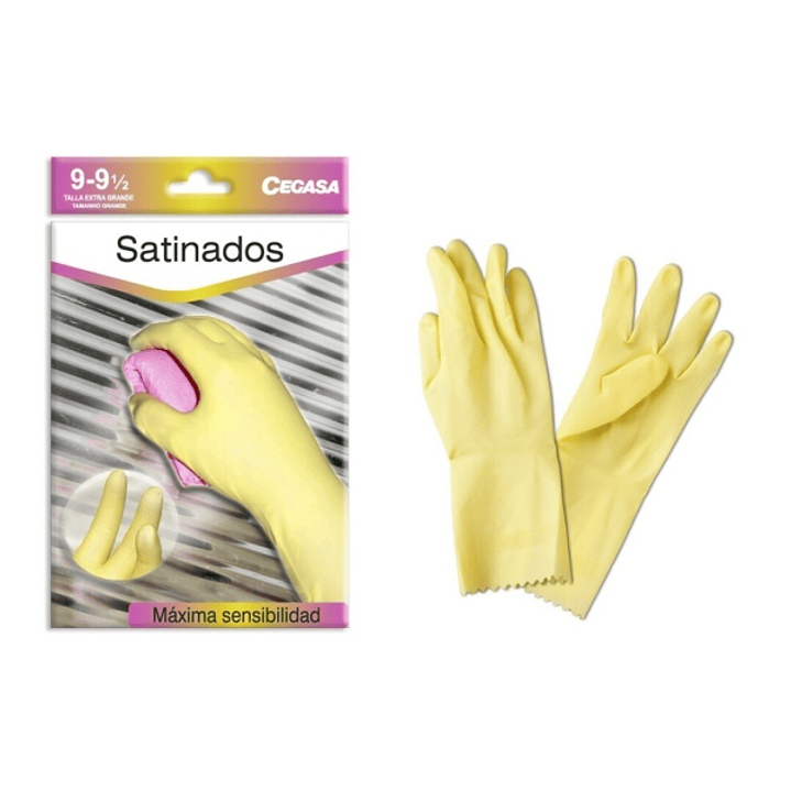 Cegasa Guantes de Latex Talla XL 9-9 1/2 - Satinados - Uso General, Domestico, Limpieza - Espesor en Palma de 0,45mm - Color Amarillo 1