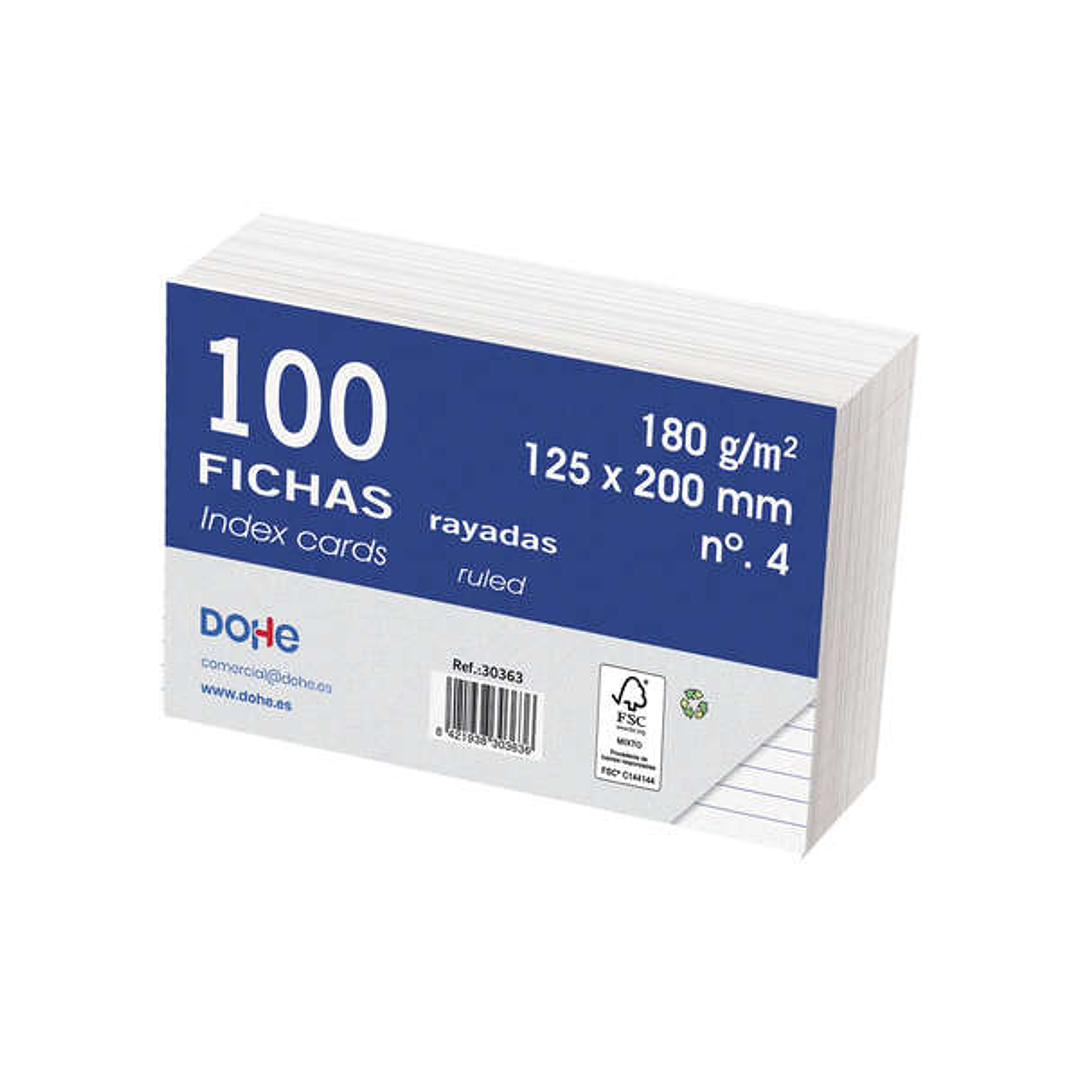 Dohe Fichas de Cartulina Offset Blanca - 180g - Rayadas - Paquete de 100 Fichas 1