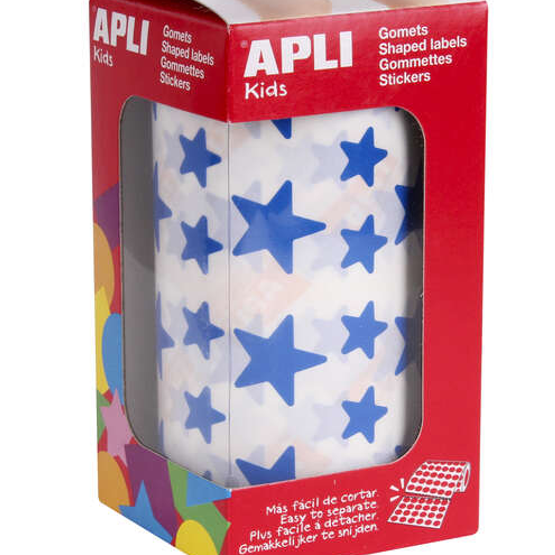Apli Gomets Estrella Azul - 12.5mm y 19.5mm - Adhesivo Permanente - 59 Hojas Pretroqueladas - 2.360 Gomets por Rollo 1