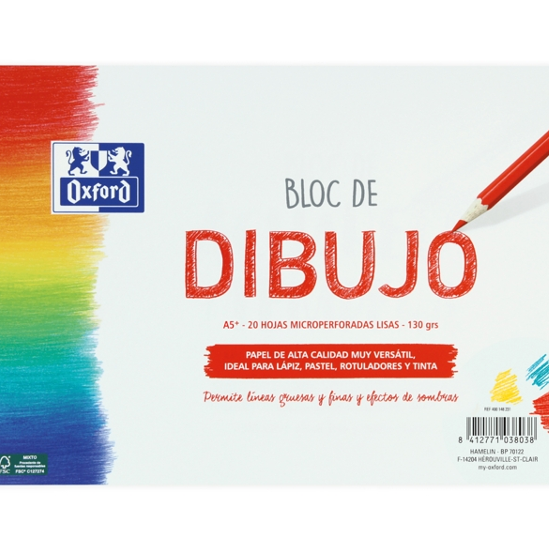 Oxford Dibujo Escolar Bloc Espiral Dibujo A5+ - Tapa Blanda/Contratapa Rigida - 20 Hojas 130gr Liso 1