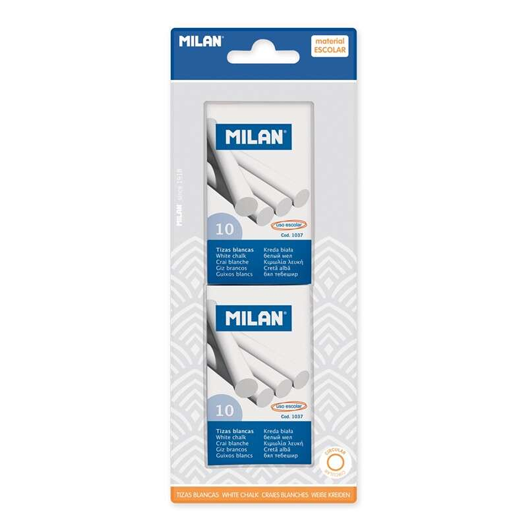 Milan Pack de 2 Cajas de 10 Tizas - Redondas - No Contienen Caseina - Color Blanco 1