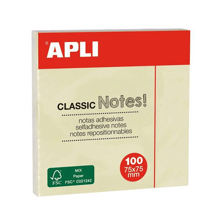 Apli Classic Bloc de 100 Notas Adhesivas 75 x 75 mm - Color Amarillo 1