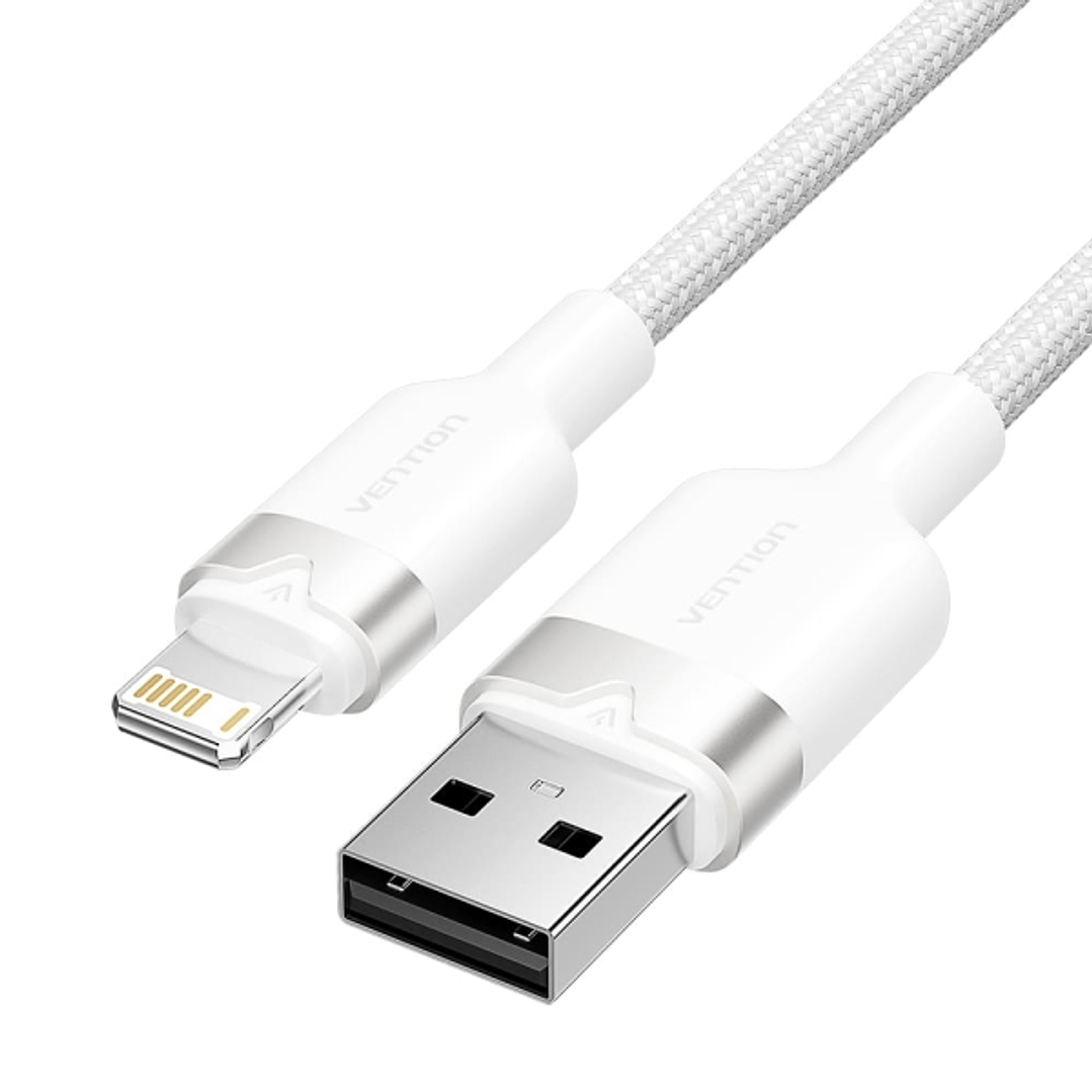 Vention Cable USB-A a Lightning 2.4A - 1m - Trenzado - Color Blanco 1