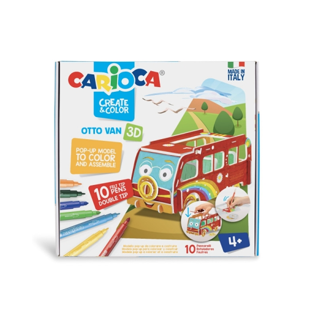 Carioca Pop-Up Otto Van Modelos para Colorear y Construir + 10 Rotuladores Doble Punta Colores Surtidos - Aventura con Nuevos Compañeros de Viaje 1