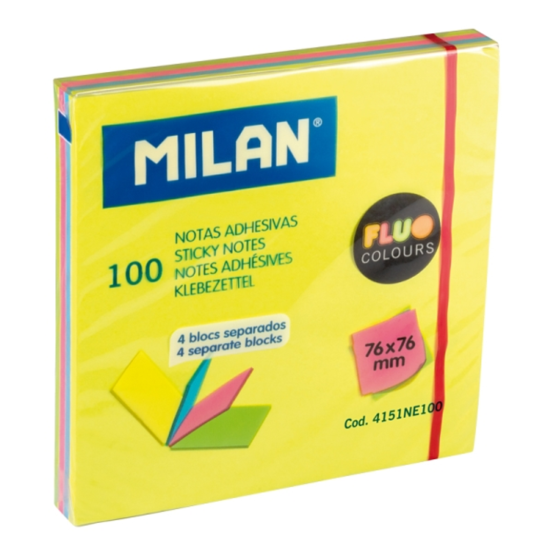 Milan Fluo Pack de 100 Notas Adhesivas - Colores Neon - 76x76mm - Colores Surtidos 1