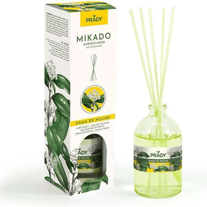 Prady Ambientador Mikado Dama de Noche - Frasco de Cristal 100ml y Varitas Difusoras 1