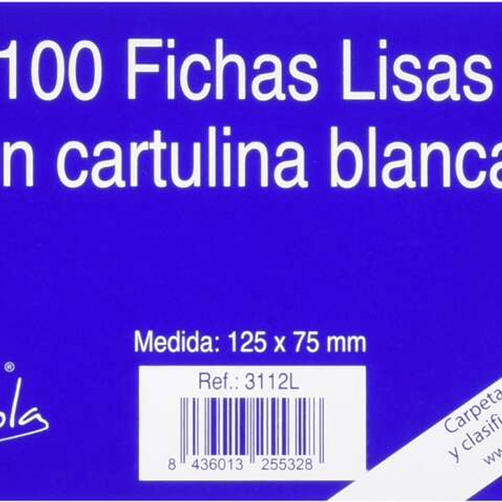 Mariola Pack de 100 Fichas Lisas Nº2 para Fichero - Medidas 125x75mm - Color Blanco 1