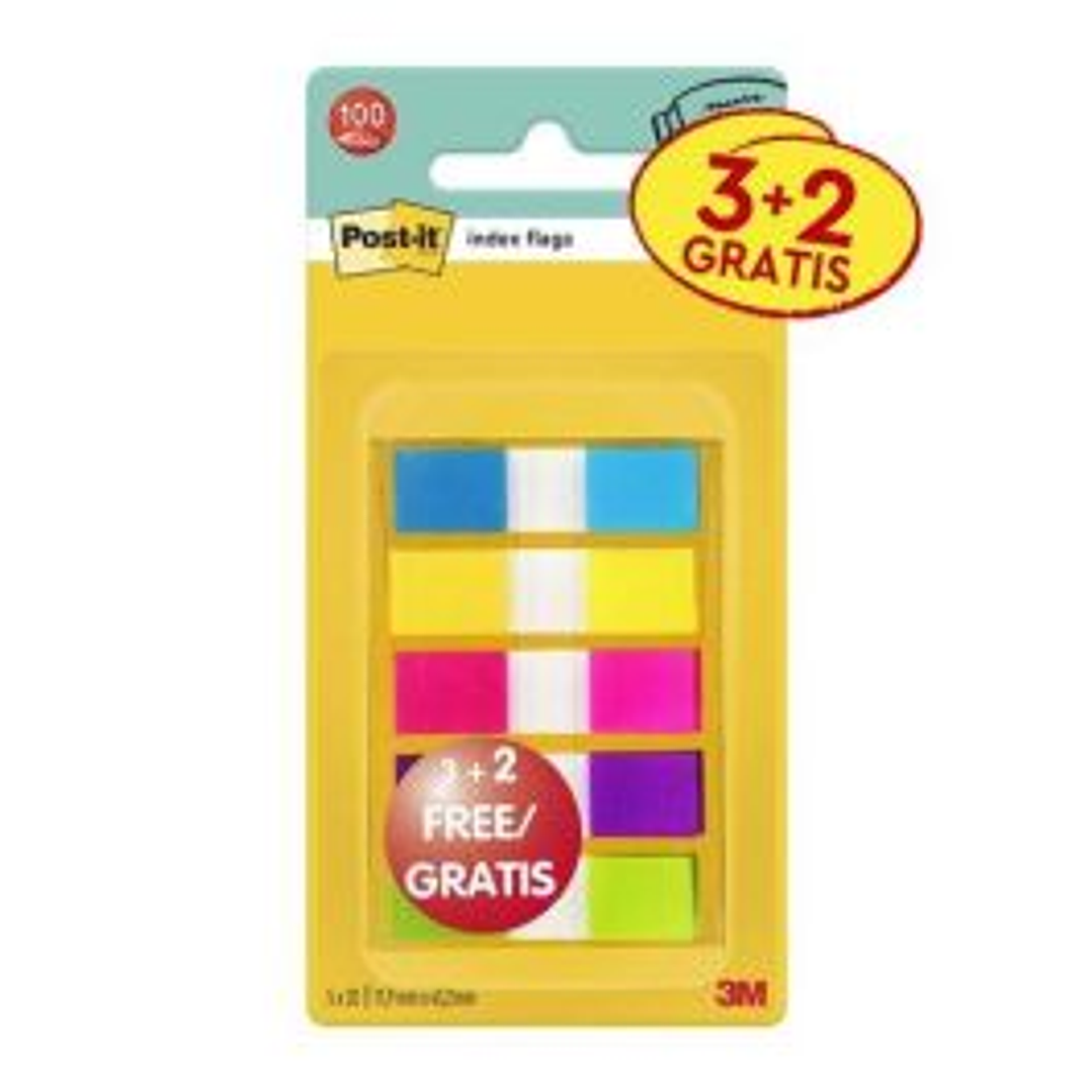 Post-It Index Pack de 5 Dispensadores con 20 Marcadores Reposicionables - Medidas 11.9x43.2mm - Colores Surtidos 1