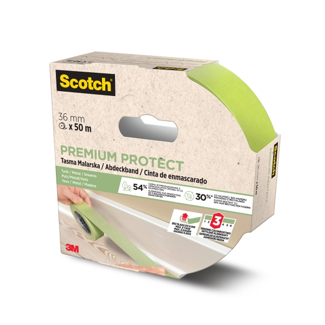 Scotch Premium Protect Cinta de Enmascarar - 36mm x 50m - 70% PEFC - Color Verde 1