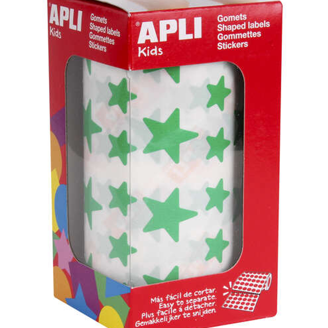 Apli Gomets Estrella Verde - 12.5mm y 19.5mm - Adhesivo Permanente - 2360 Gomets por Rollo - Ideal para Escuelas y Talleres Infantiles 1