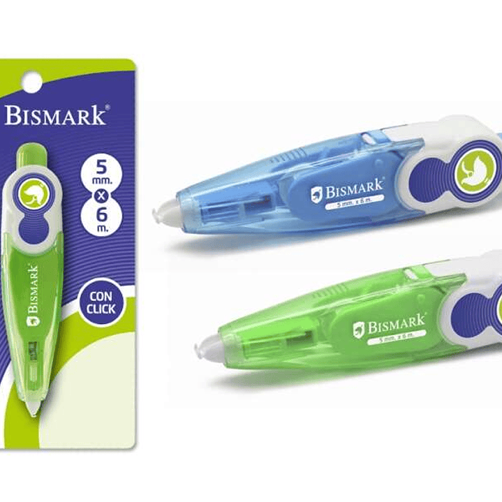 Bismark Cinta Correctora 5mmx6m - Sistema Retro que Oculta el Extremo - Perfecta Adherencia al Papel - Presentacion en Blister Individual - Colores Su 1