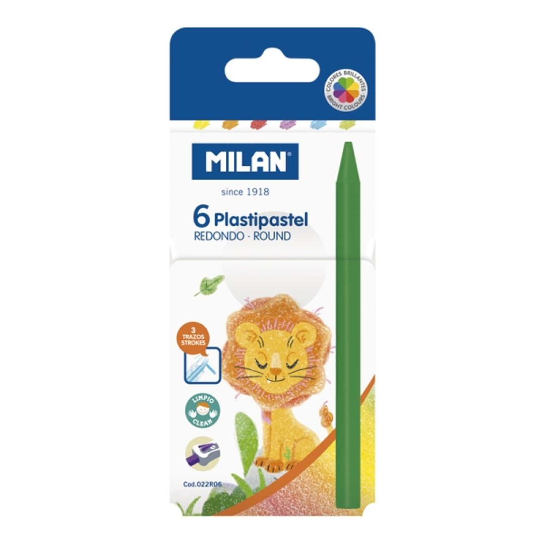 Milan Plastipastel Pack de 6 Ceras de Colores Redondas - Colores Surtidos 1