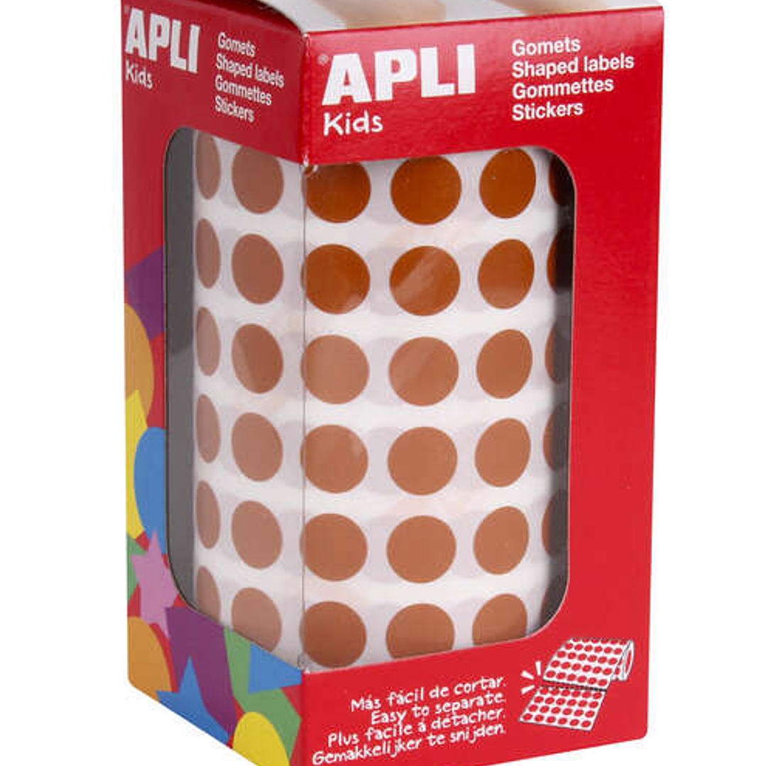 Apli Rollo con 5.192 Gomets Redondos Ø 10.5mm - Ideal para Escuelas y Talleres Infantiles - Adhesivo Permanente Base Agua - Normas EN-71 y FSC - Color 1