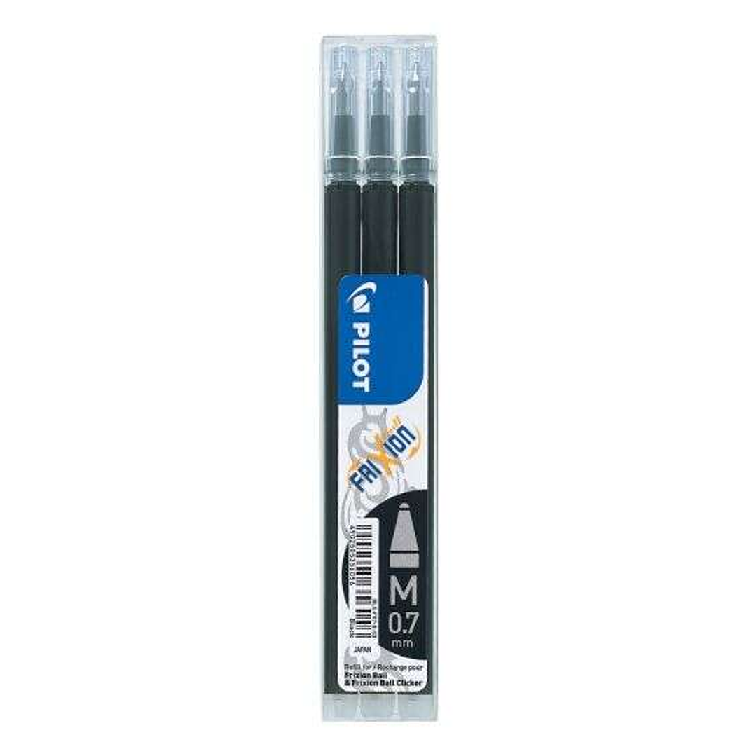 Pilot Pack de 3 Recambios para Frixion Ball / Frixion Clicker - Tinta Gel Borrable - Punta de Bola 0.7mm - Trazo 0.4mm - Color Negro 1