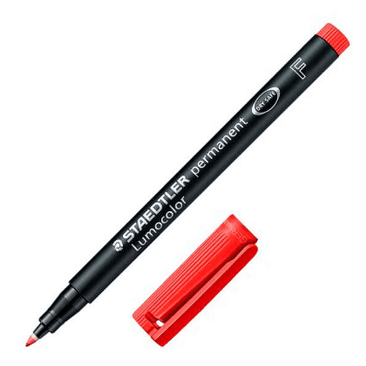 Staedtler Lumocolor 318 Rotulador Permanente - Punta Fina Redonda - Trazo 0.6mm - Capuchon con Clip - Secado Rapido - Color Rojo 1