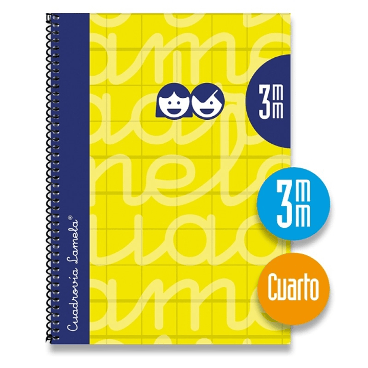 Lamela Cuaderno Espiral con 80 Hojas de 90g/m2 con Margen - Formato Cuarto - Pauta Cuadrovia de 3mm - Cubierta Extra Dura - Papel Offset Blanco Extra  1