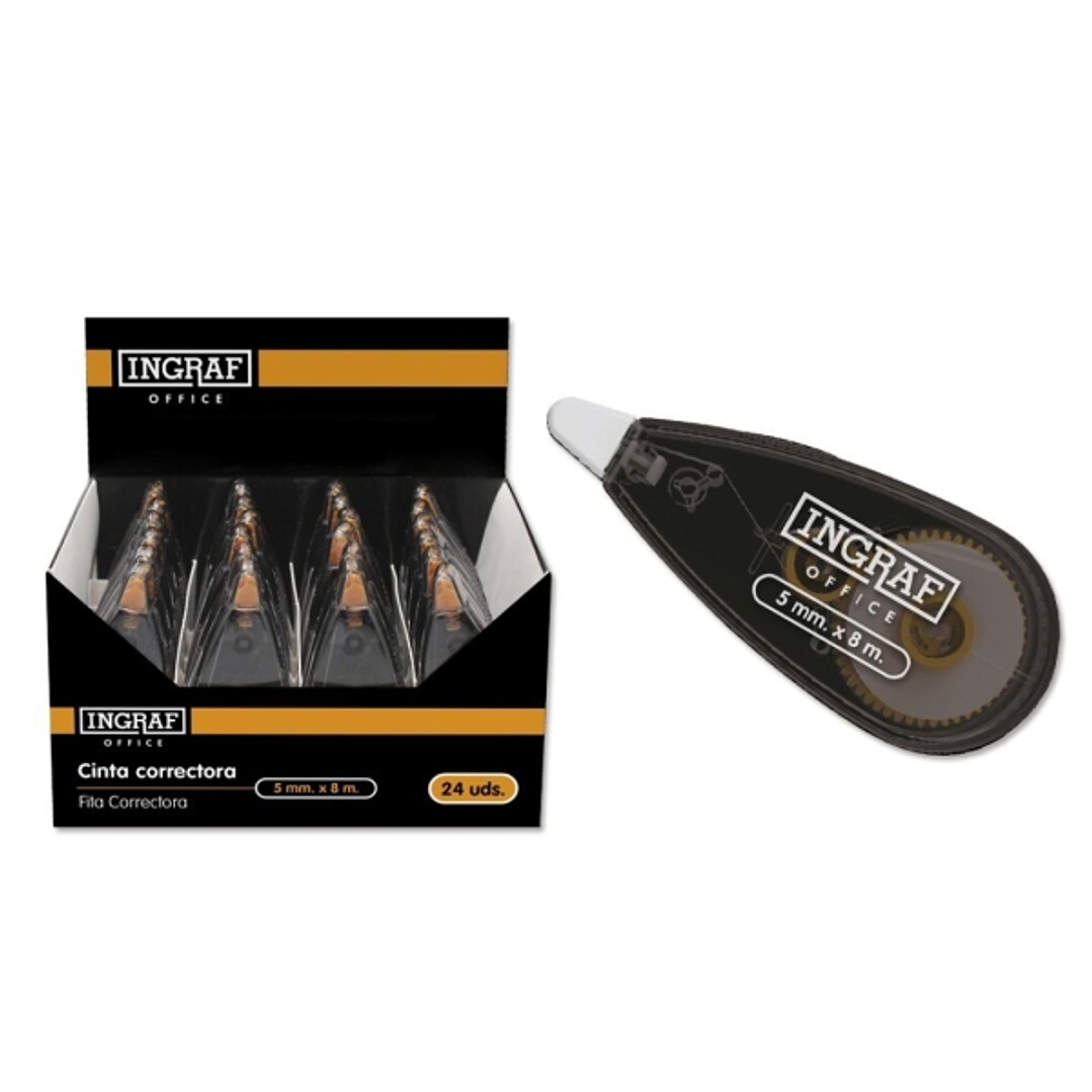 Ingraf Cinta Correctora 5mm x 8m - Cuerpo Transparente - Forma Ergonomica 1