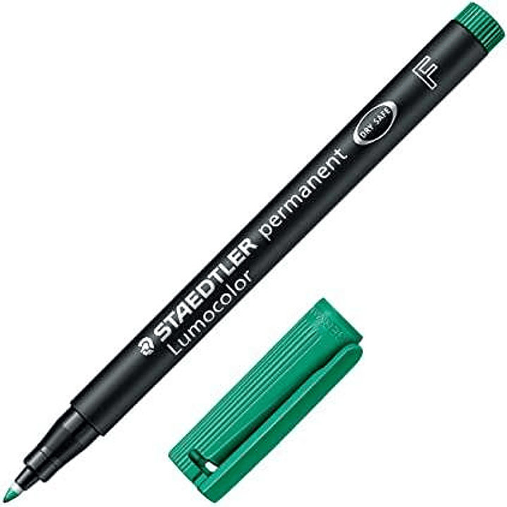 Staedtler Lumocolor 318 Rotulador Permanente - Punta Fina Redonda - Trazo 0.6mm - Capuchon con Clip - Secado Rapido - Color Verde 1