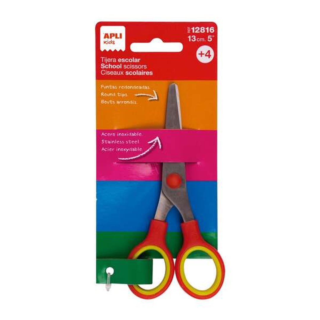 Apli Tijera Escolar 13 cm - Punta Redondeada - Ergonomica - Uso Ambidiestro - Color Rojo 1