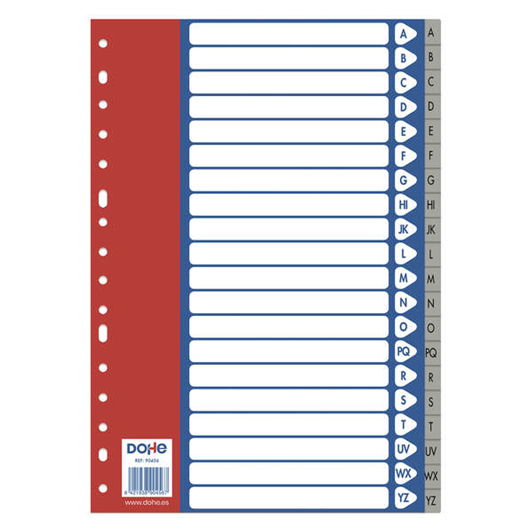 Dohe Separadores para Archivadores y Carpetas de Anillas A-Z 120 Micras Tamaño Folio - 20 Posiciones - Multitaladro de 16 Perforaciones 1
