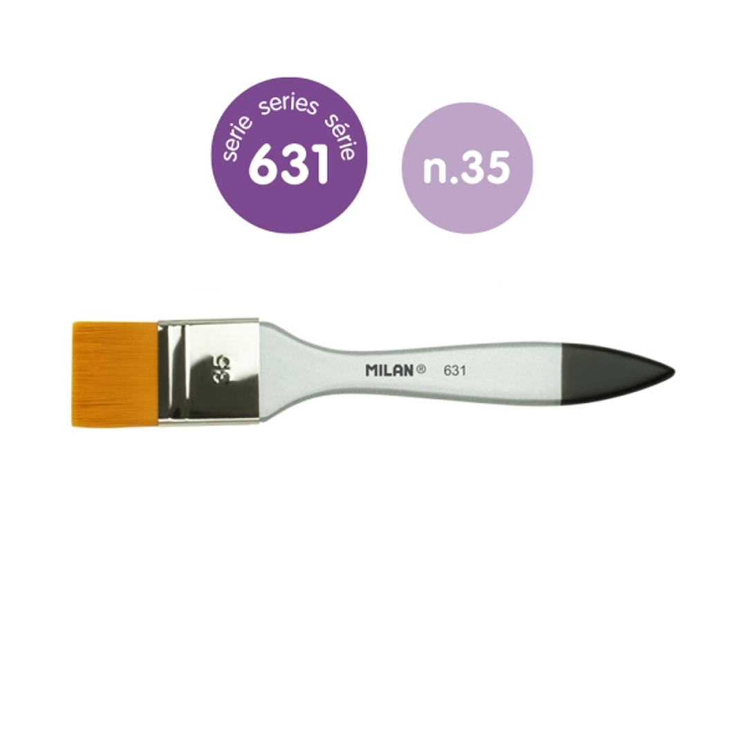 Milan 631 Premium Synthetic Paletina de 35mm - Pelo Sintetico - Mango de Madera Barnizada - Color Plata 1