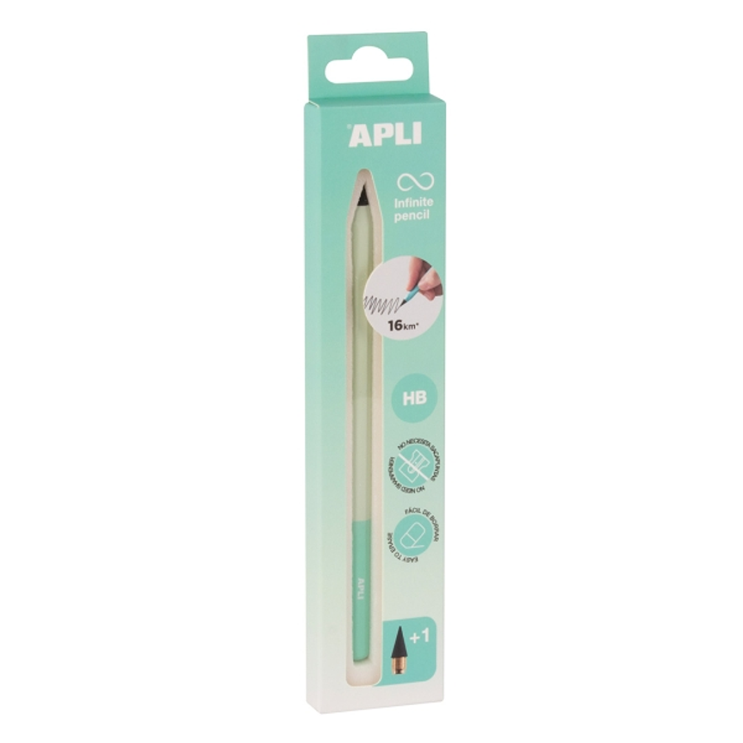 Apli Infinite Pencil Nordik Pack de Lapiz Infinito HB + Mina de Recambio + Tapon Protector - Para Escribir hasta 16km - Color Verde 1