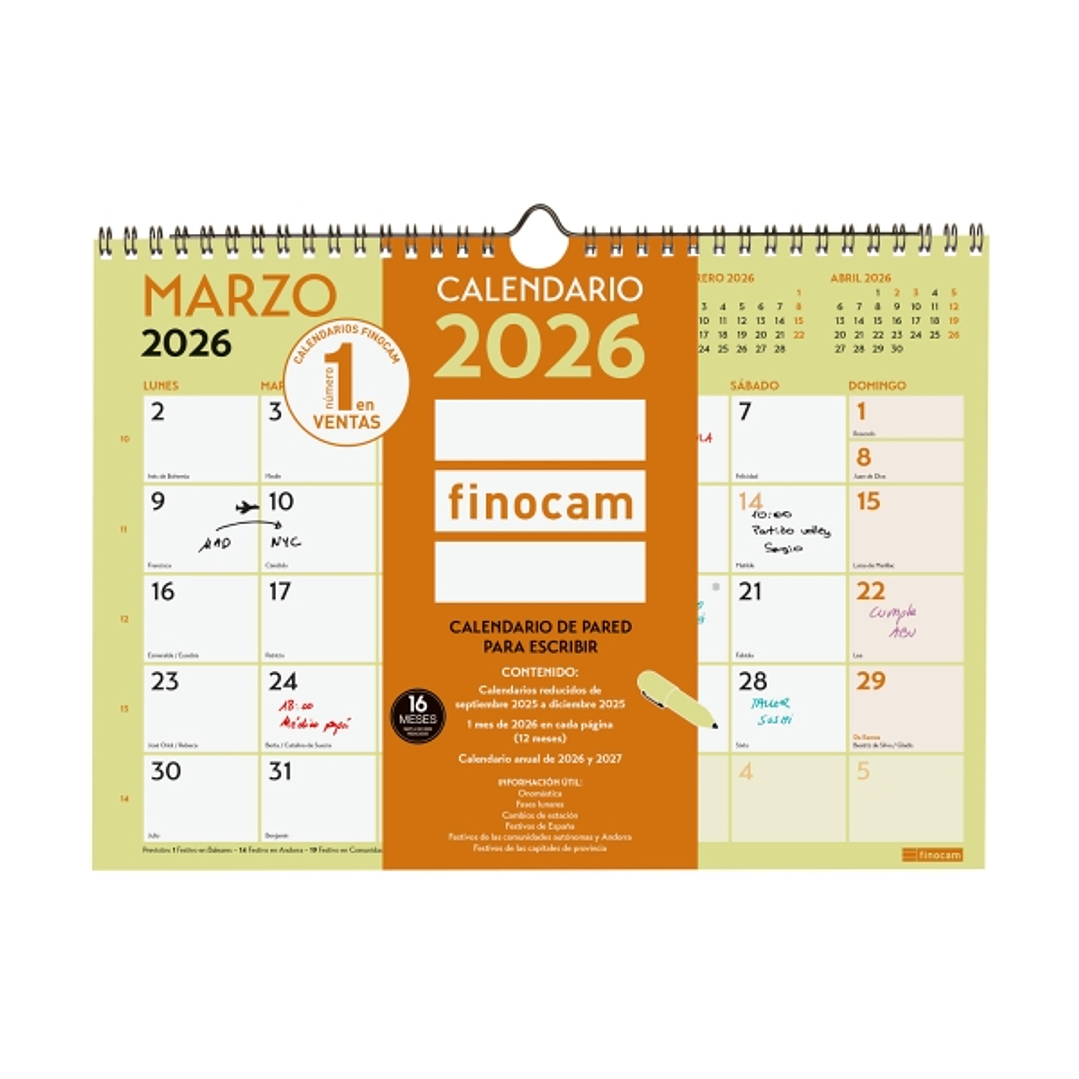 Finocam Grafik Calendario de Pared - Anual 2026 - 297x10x212mm - Espacio para Escribir - Color Surtidos 1