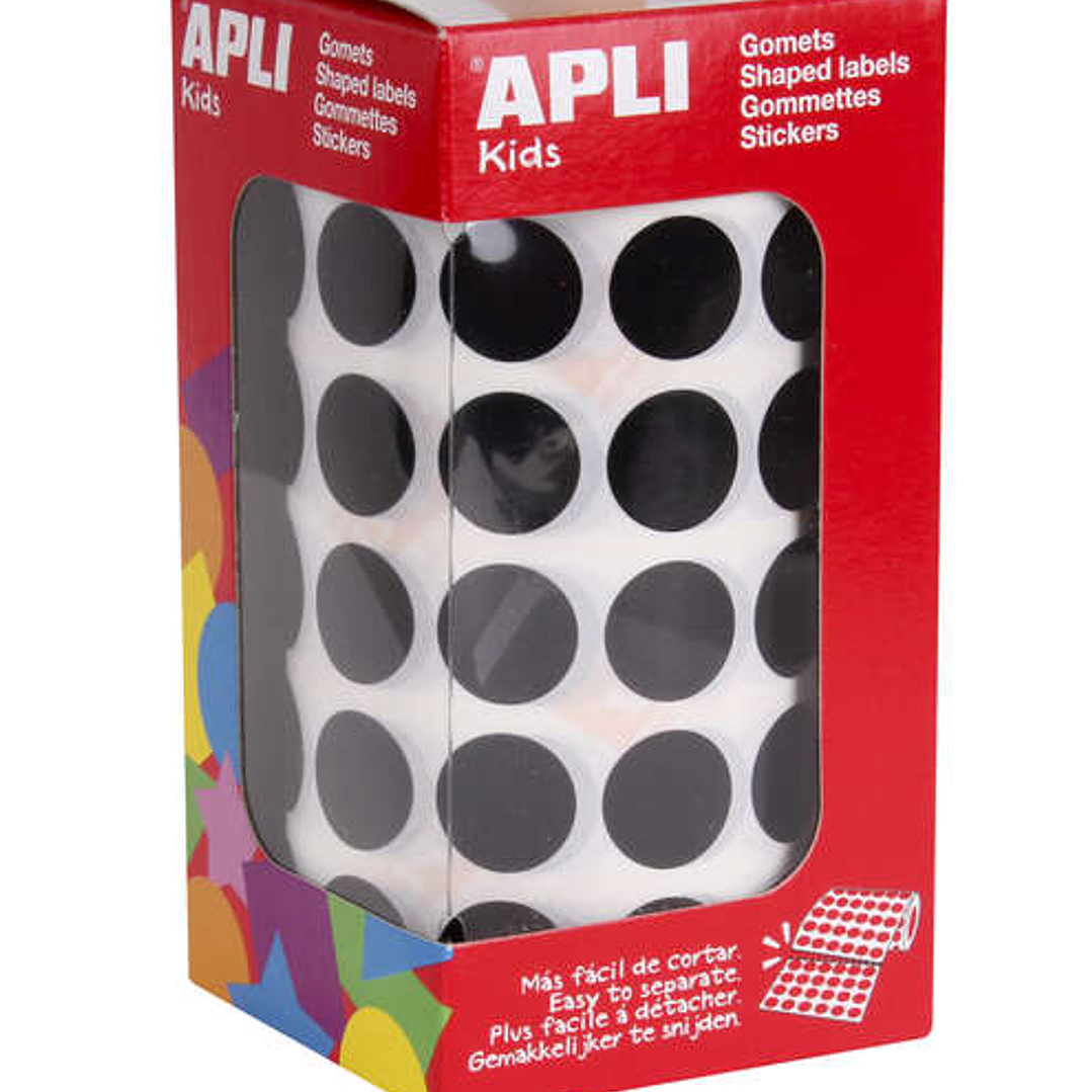 Apli Gomets Redondos Ø 15mm - 59 Hojas Pretroqueladas - 2832 Gomets por Rollo - Adhesivo Base Agua - Normas EN-71 y Cadena de Custodia FSC - Ideal par 1