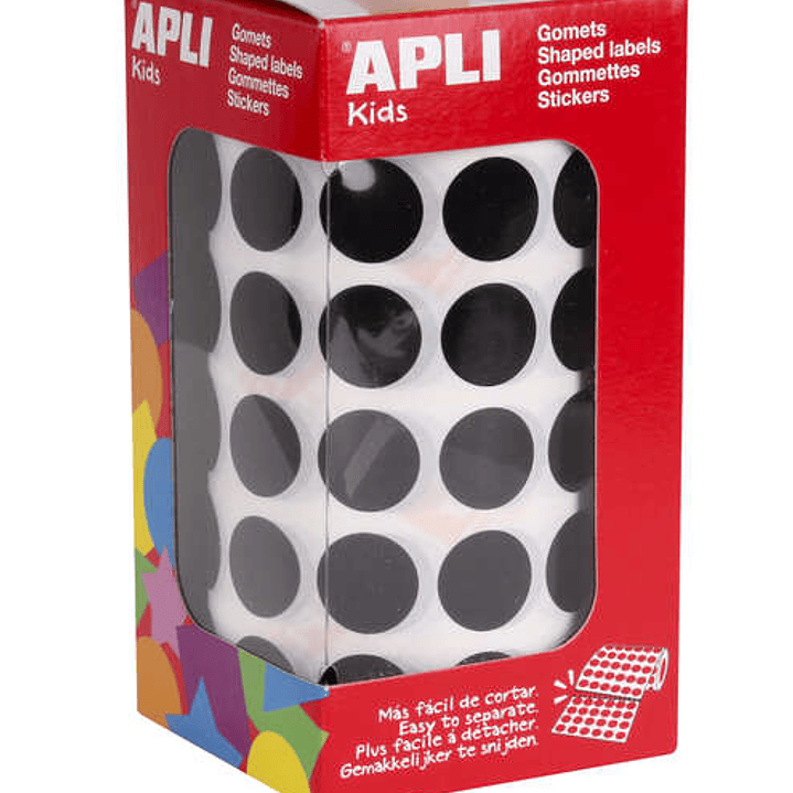 Apli Gomets Redondos Ø 15mm - 59 Hojas Pretroqueladas - 2832 Gomets por Rollo - Adhesivo Base Agua - Normas EN-71 y Cadena de Custodia FSC - Ideal par 1
