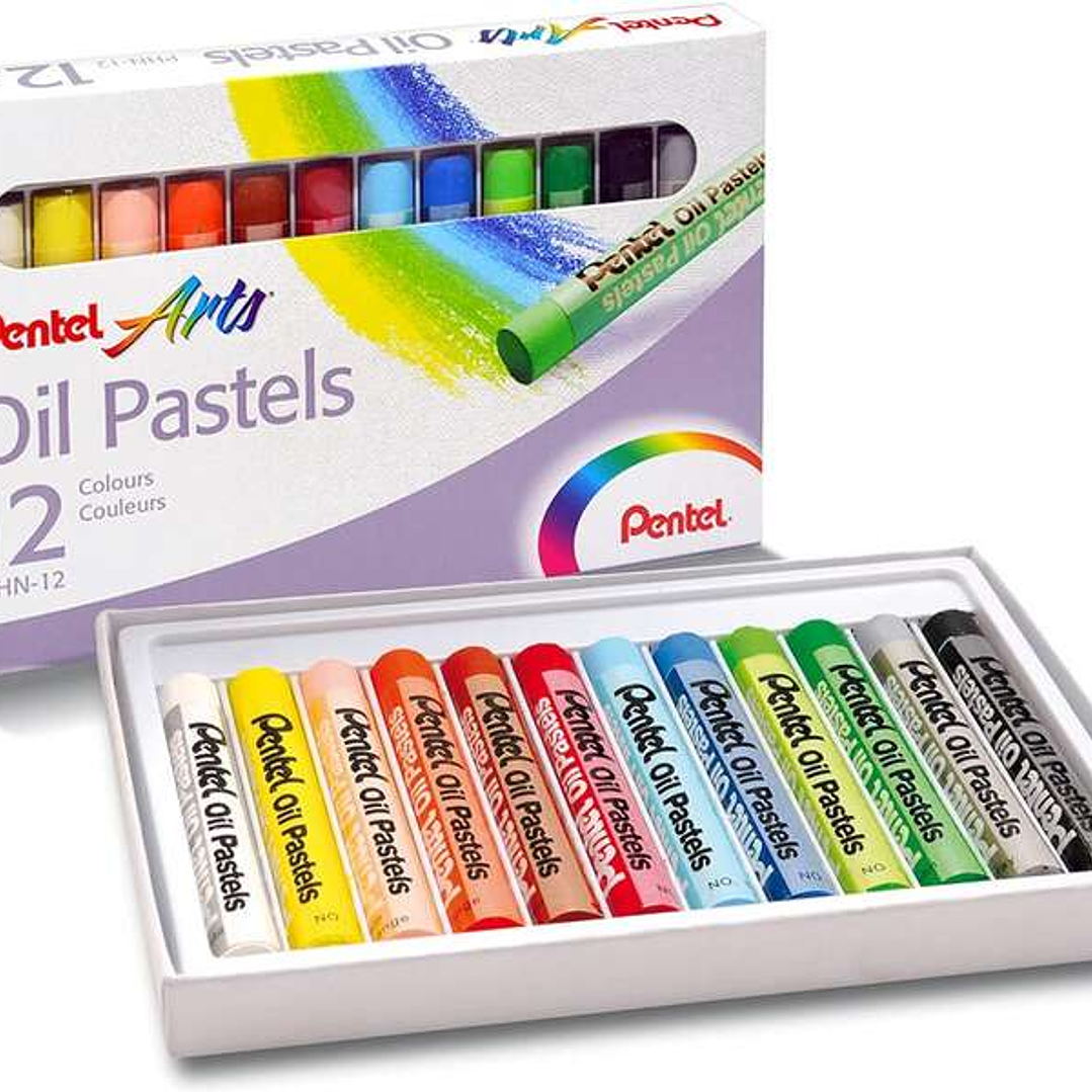Pentel Oil Pastels Pack de 12 Pasteles Oleo - Blandos, Cremosos y de Secado Lento - Colores Surtidos 1