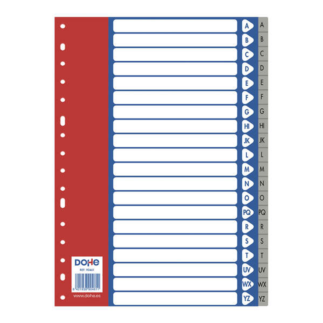 Dohe Separadores para Archivadores y Carpetas de Anillas A-Z 120 Micras Tamaño A4 - 20 Posiciones - Multitaladro de 16 Perforaciones 1