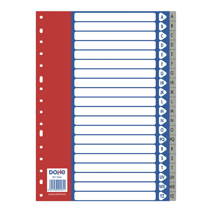 Dohe Separadores para Archivadores y Carpetas de Anillas A-Z 120 Micras Tamaño A4 - 20 Posiciones - Multitaladro de 16 Perforaciones 1
