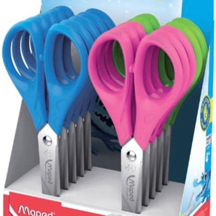 Maped Essentials Zurdos Tijera Escolar Punta Redonda 13cm - Hojas de Acero Inoxidable - Mango de Plastico Simetrico - Colores Surtidos 1