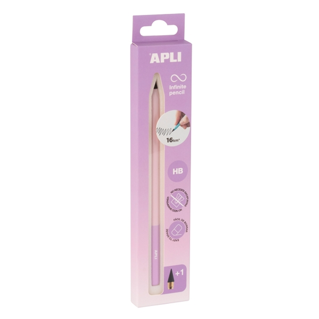 Apli Infinite Pencil Nordik Pack de Lapiz Infinito HB + Mina de Recambio + Tapon Protector - Para Escribir hasta 16km - Color Lila 1