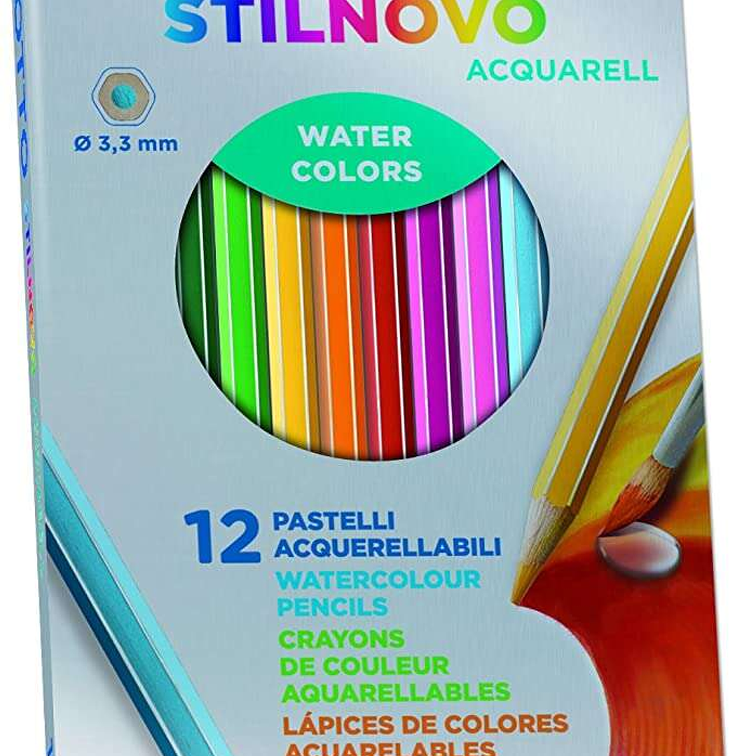 Giotto Stilnovo Acquarell Pack de 12 Lapices de Colores Acuarelables Hexagonales - Mina 3.3 mm - Madera - Colores Surtidos 1