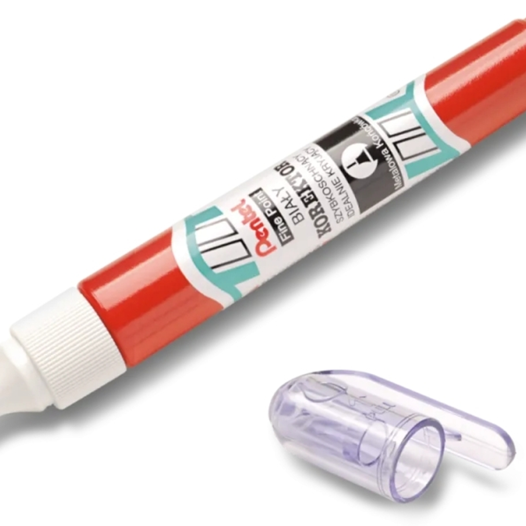 Pentel Boligrafo Corrector 7ml - Secado Rapido - Punta de Valvula Metalica - Cuerpo Color Rojo 1