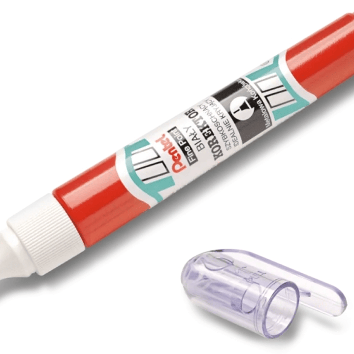 Pentel Boligrafo Corrector 7ml - Secado Rapido - Punta de Valvula Metalica - Cuerpo Color Rojo 1