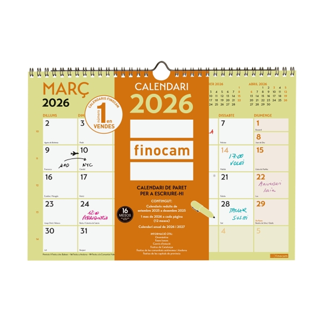 Finocam Grafik Calendario de Pared en Catalan - Anual 2026 - 297x10x212mm - Espacio para Escribir - Color Surtidos 1